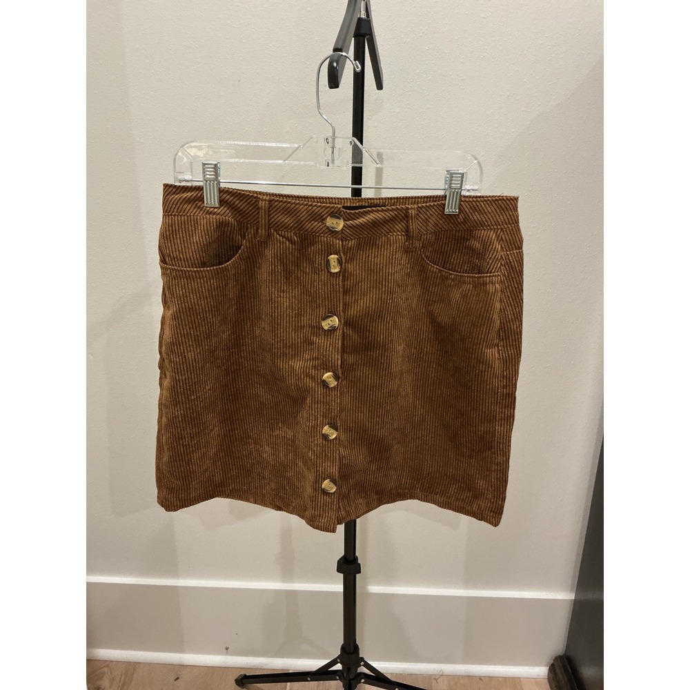 Ambiance Apparel Brown Corduroy Button Front Mini Skirt Size Large